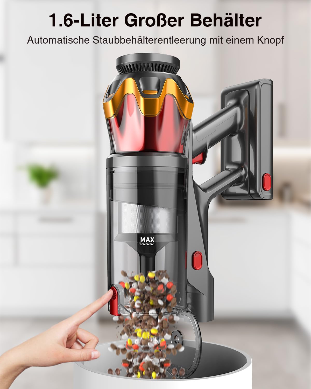 Akku-Staubsauger 45.000 Pa – kabellos, 65 Min, Display, Anti-Haar, 1,6 L, für Tierhaare & Böden