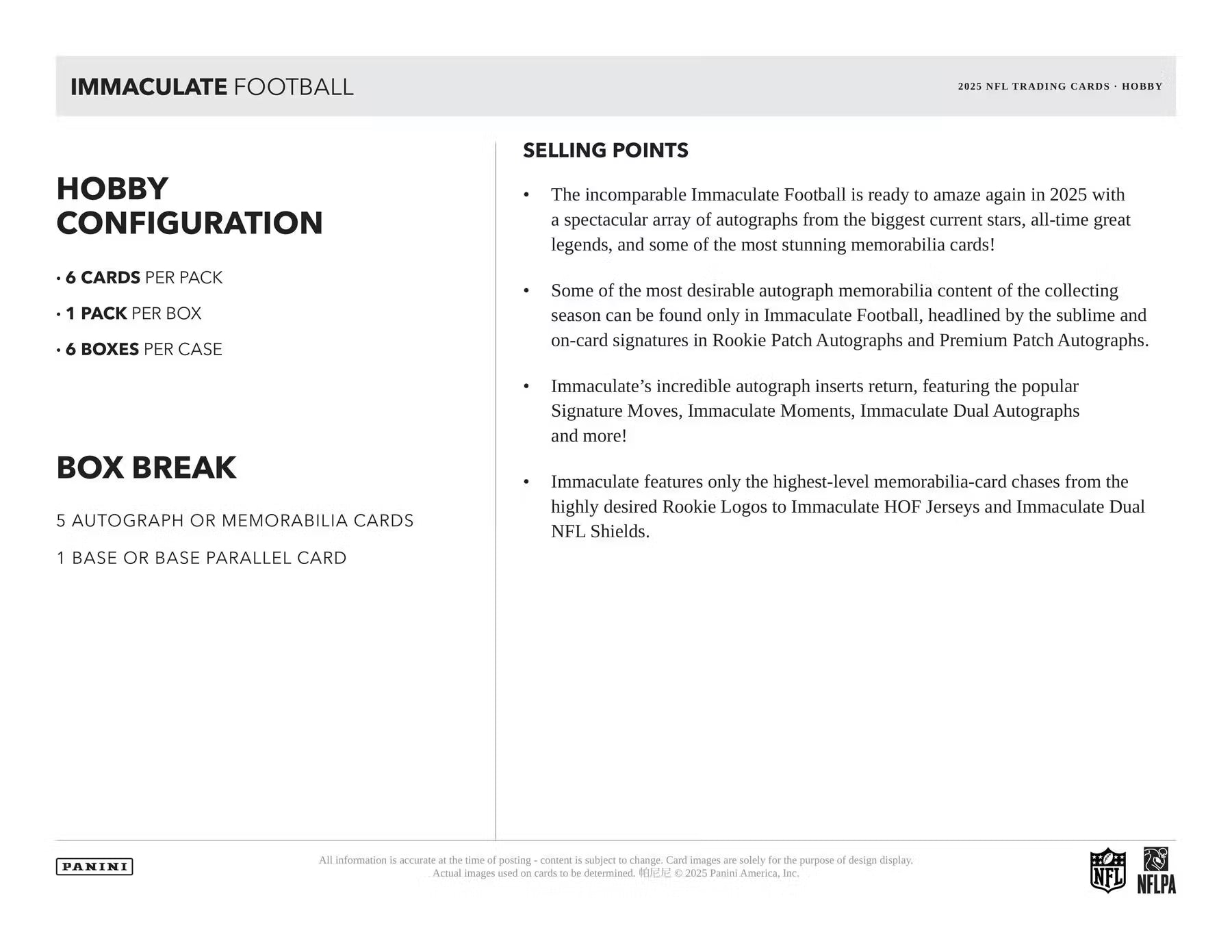Panini Immaculate Football 2025 Hobby Box